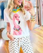 Flamingo Gemstone Necklace Printed Tee