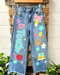 Teach School Theme Denim Pants