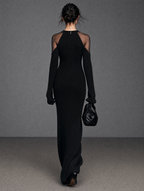 Sheer Panel Long-Sleeve Maxi Dress