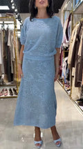 Crochet Knit Top Midi Skirt Two-Piece Set