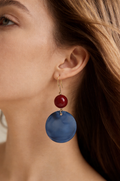 Vintage Red & Blue Cloudy Round Disc Earrings