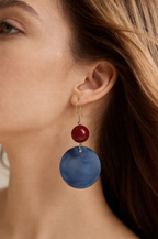 Vintage Red & Blue Cloudy Round Disc Earrings