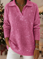 🎄 New Arrivals🔥Christmas Party Polo Collar Shiny Loose Sweater Top
