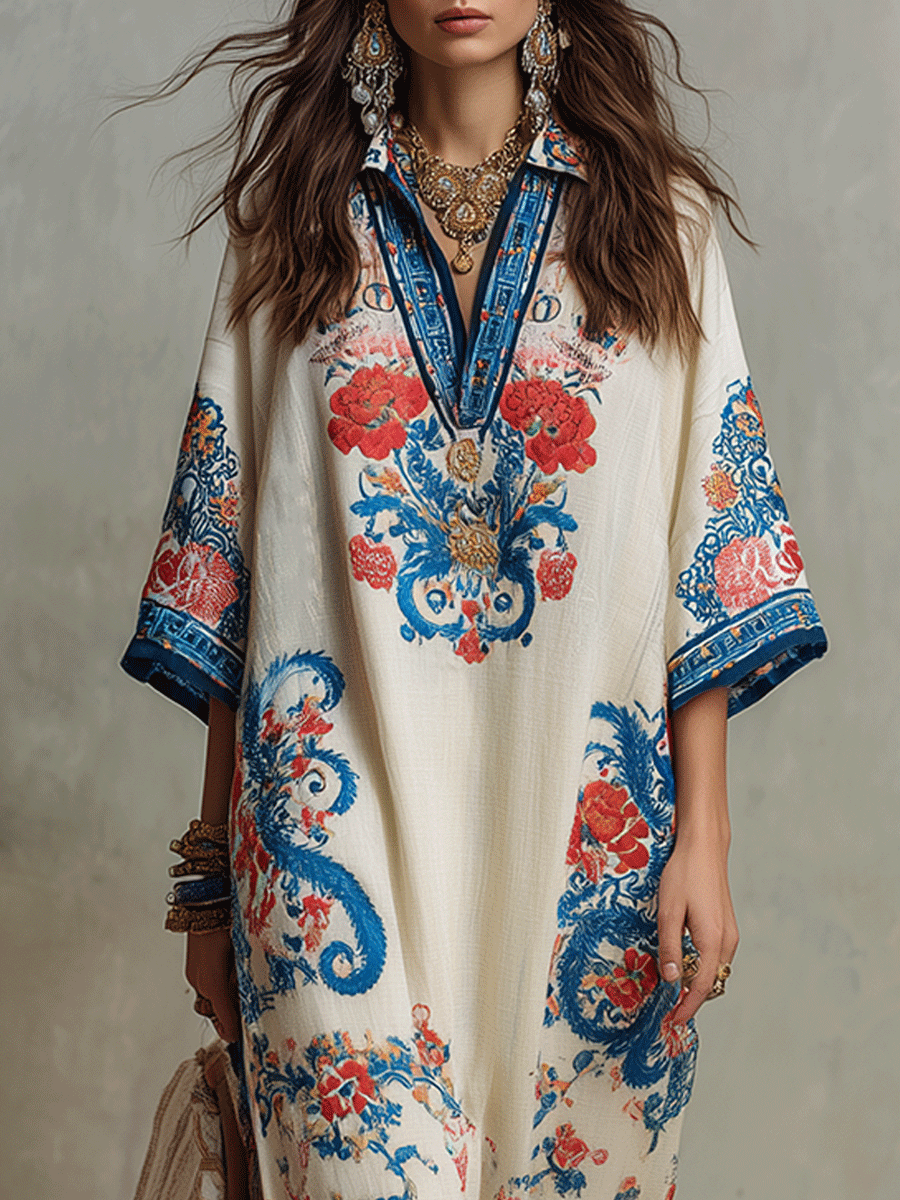 Floral Paisley Kaftan Midi Dress