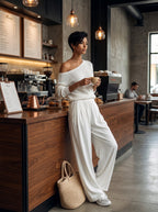 Asymmetric One-Shoulder Wide-Leg Set
