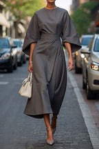 Elegant Solid Color Waist Dress