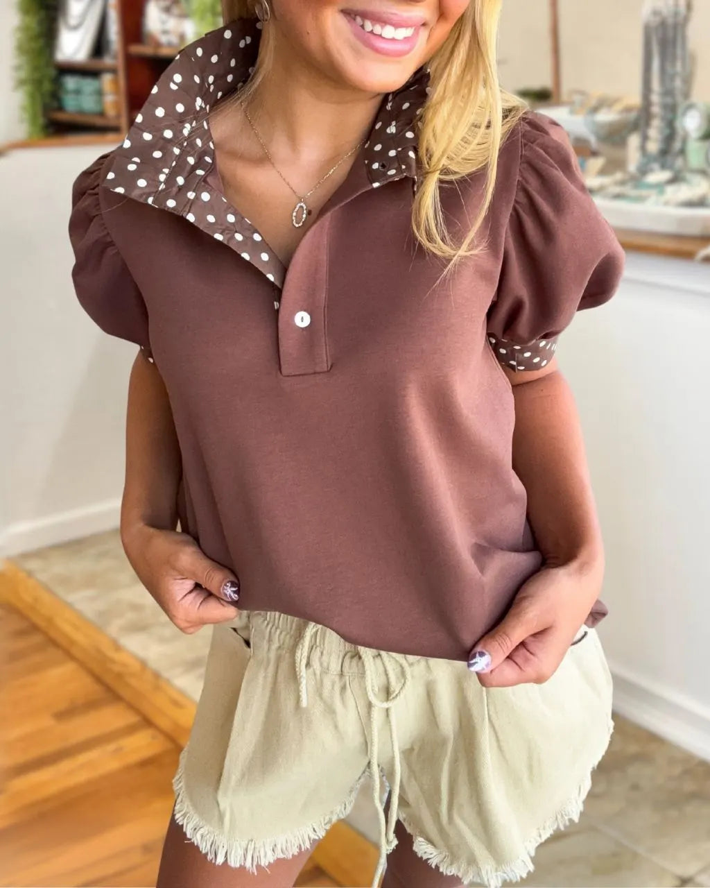 Polka-Dot Trim Polo Top