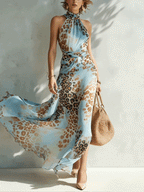 Blue Leopard Print Maxi Dress