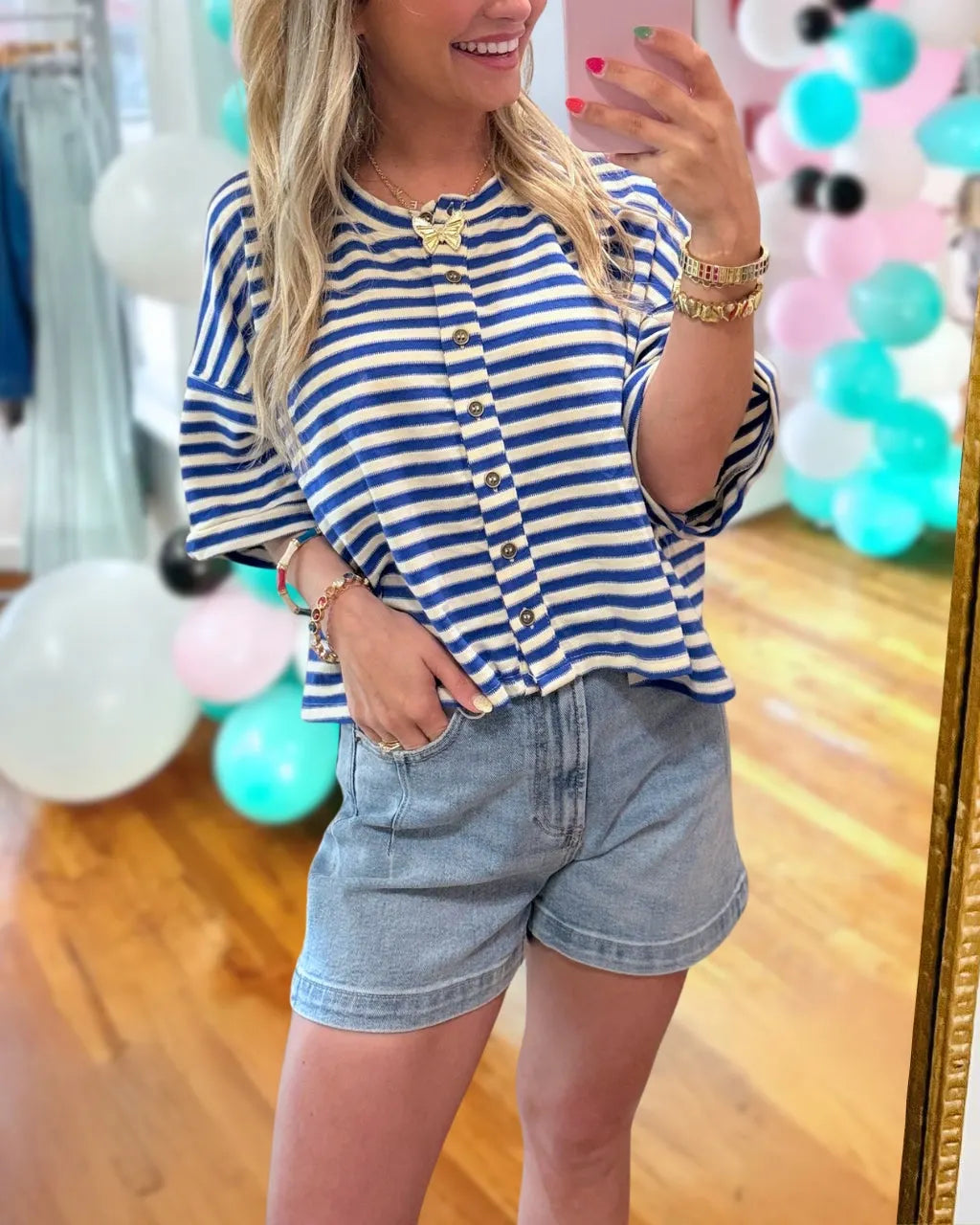 Striped Collins Button Tee