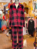 Plush Loungewear Pajama Set Plaid Pattern