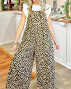 Leopard Print Vintage Washed Overalls