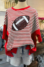 Glittery Football Striped Oversized Tee