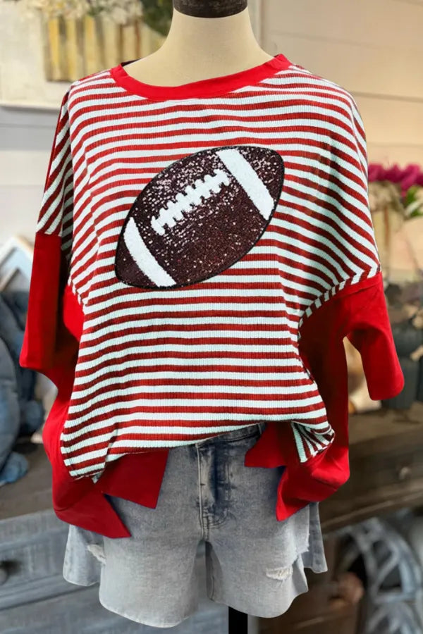 Glittery Football Striped Oversized Tee