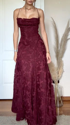 Floral Burnout Lace Spaghetti Strap Maxi Dress
