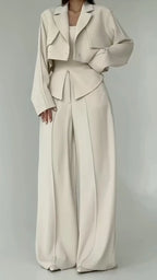 Taupe Cropped Blazer Two-Piece Pants Set