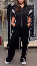 Black Stripe Side Zip-Up Jumpsuit
