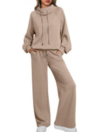 🎄Christmas Sale🔥 Women's Oversized Two-Piece Round Neck Drawstring Sweatshirt Wide Leg Sweatpants Casual Suit