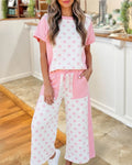 Polka Dot Patchwork Wide-leg Pants Set