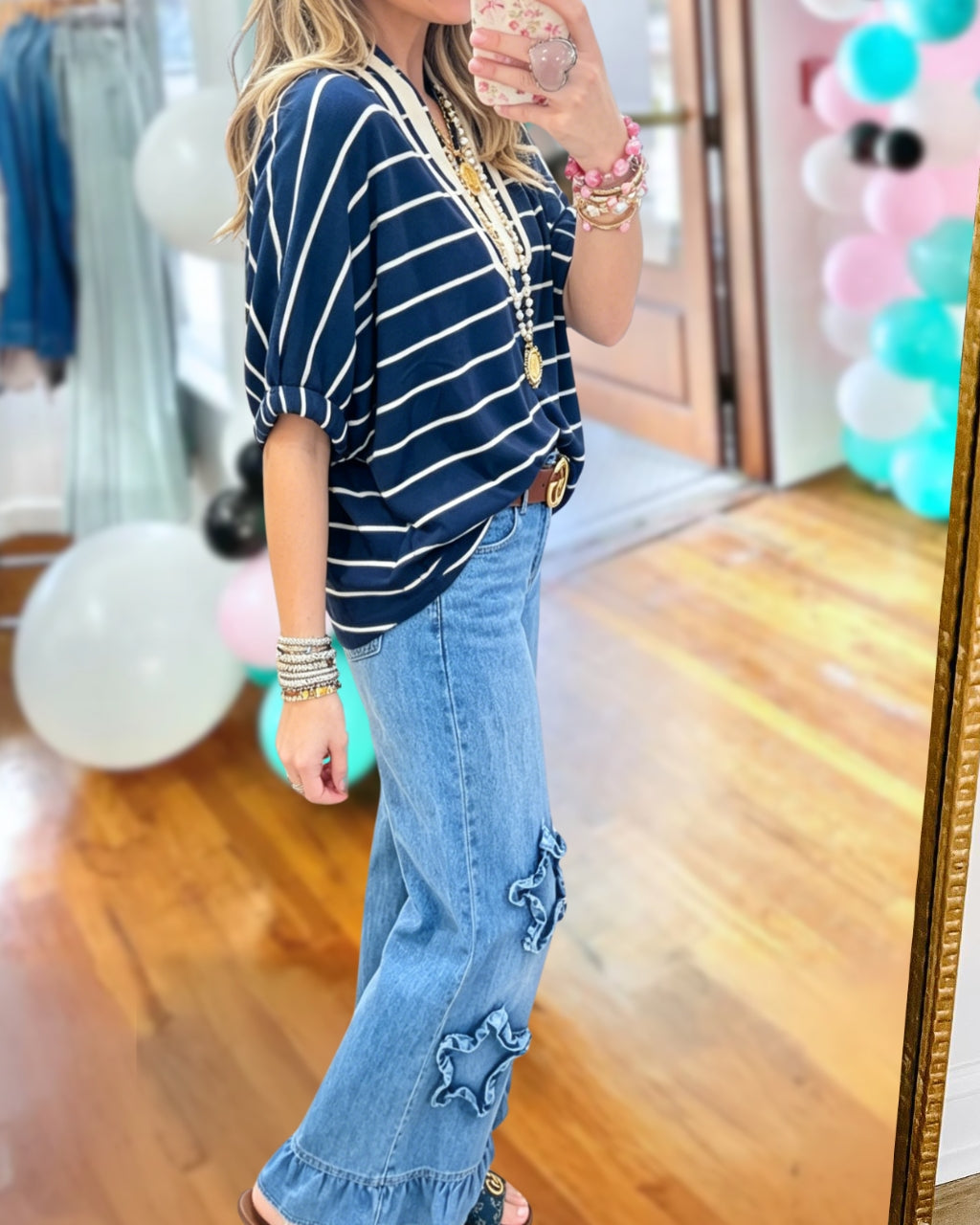 Star Patch Ruffled Denim Pants