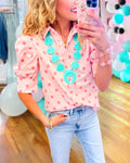 Polka Dot Puff Sleeve Satin Shirt