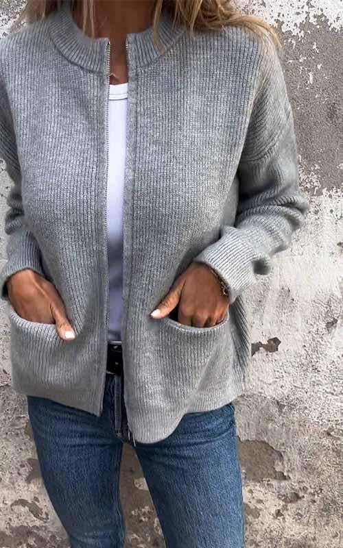 🔥 Women's Round Neck Zipper Knitted Jacket