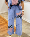 Flag Star Patches Washed Pants