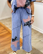 Flag Star Patches Washed Pants