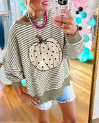 Pumpkin Oversized Striped Pullover