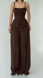 Taupe Cropped Blazer Two-Piece Pants Set