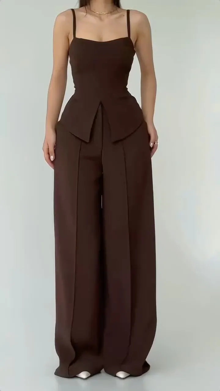Taupe Cropped Blazer Two-Piece Pants Set