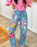 School Supplies Printed Jeans