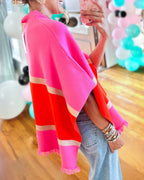 Color-block Cape Tassel Top