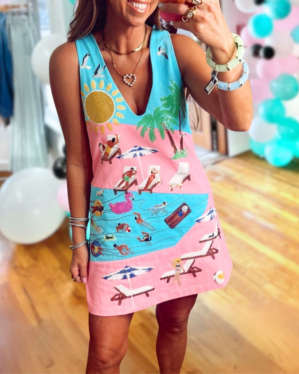 Contrast Pool Scene Print Dress