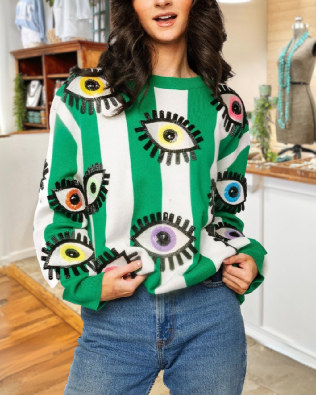 Colorful Evil Eye Sequin Pullover