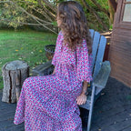 Puffy Sleeve Floral Pattern Elegant Boho Dress