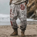 Men Boho Rune Graphic Linen Harem Pants