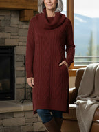New Arrivals🔥 Legant Cowl Neck Long Sweater Dress - Flattering Cable Knit Winter Tunic With Side Slits & Pockets