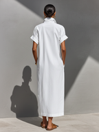 Half-Zip Relaxed Maxi Shirt Dress