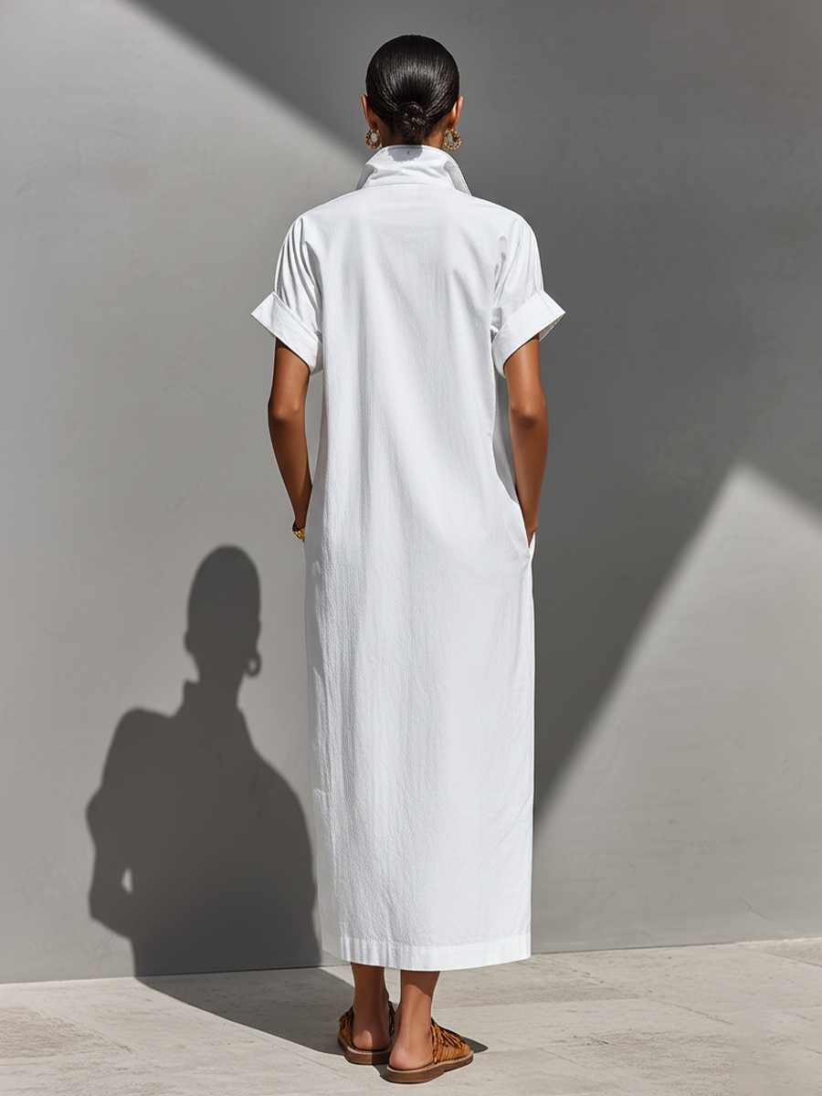 Half-Zip Relaxed Maxi Shirt Dress
