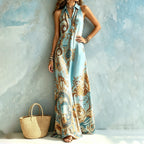 Retro Print Shirt Maxi Dress