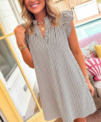 Flash Sale⚡Striped Ruffled Cap Sleeve Dress
