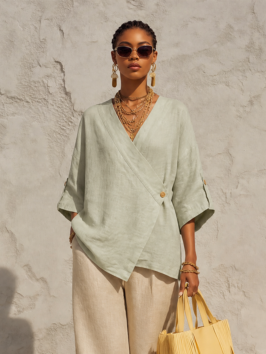 Asymmetric Wrap V-Neck Jacket