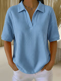 Casual Waffle-knit Short-sleeved Cotton Top