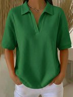 Casual Waffle-knit Short-sleeved Cotton Top