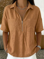 New Arrivals🔥Women's Casual Half-zip Linen And Cotton Shirt