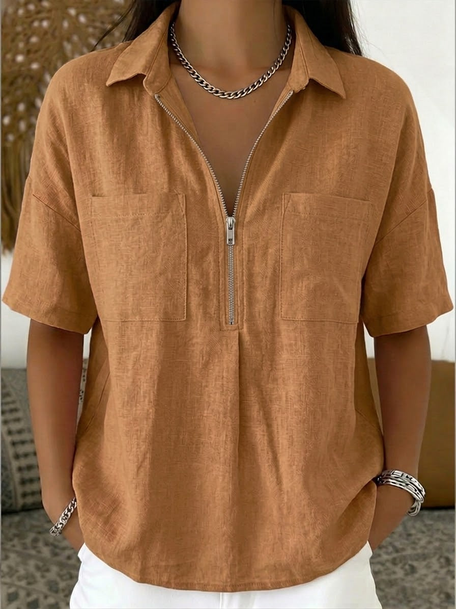 New Arrivals🔥Women's Casual Half-zip Linen And Cotton Shirt