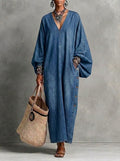 HOT SALE🌸 Women’s Casual V-neck Button Denim Dress