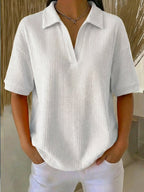 Casual Waffle-knit Short-sleeved Cotton Top