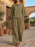 ⏰LAST DAY SAVE 49%💥 Women's Casual Button Outfits Waffle 2 Piece Sets