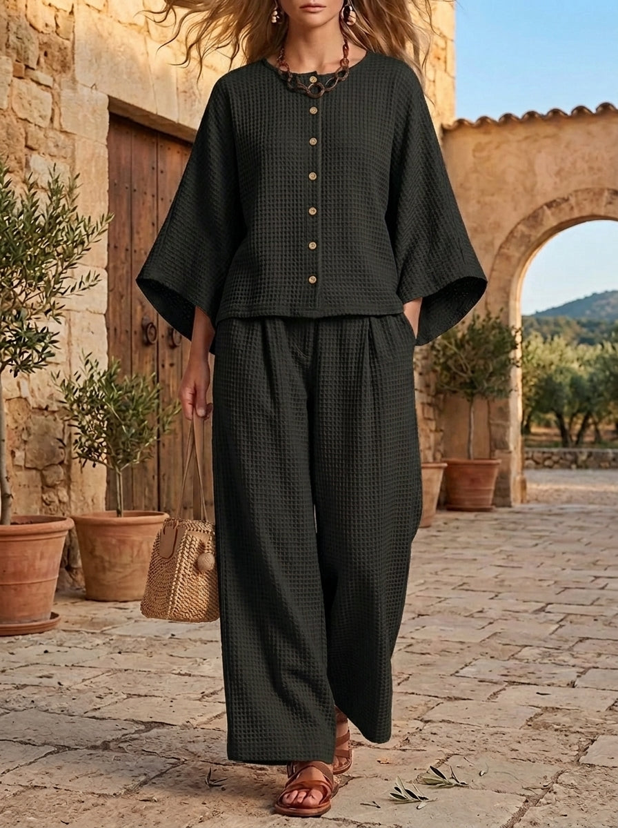 ⏰LAST DAY SAVE 49%💥 Women's Casual Button Outfits Waffle 2 Piece Sets